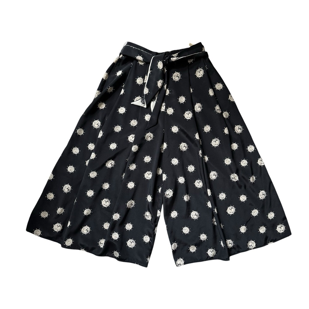 VTG Women's Roman Coin Culottes Size XS Small Satin Y2K Black Polka Dot USA